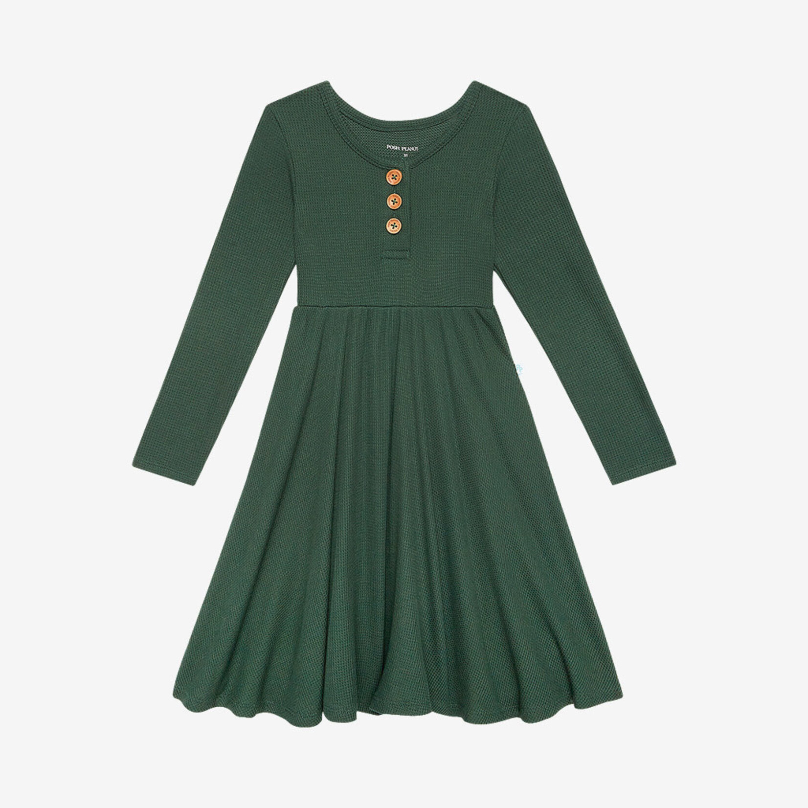 Posh Peanut Pine Waffle - Long Sleeve Henley Twirl Dress