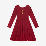 Posh Peanut Borderaux Waffle - Long Sleeve Henley Twirl Dress