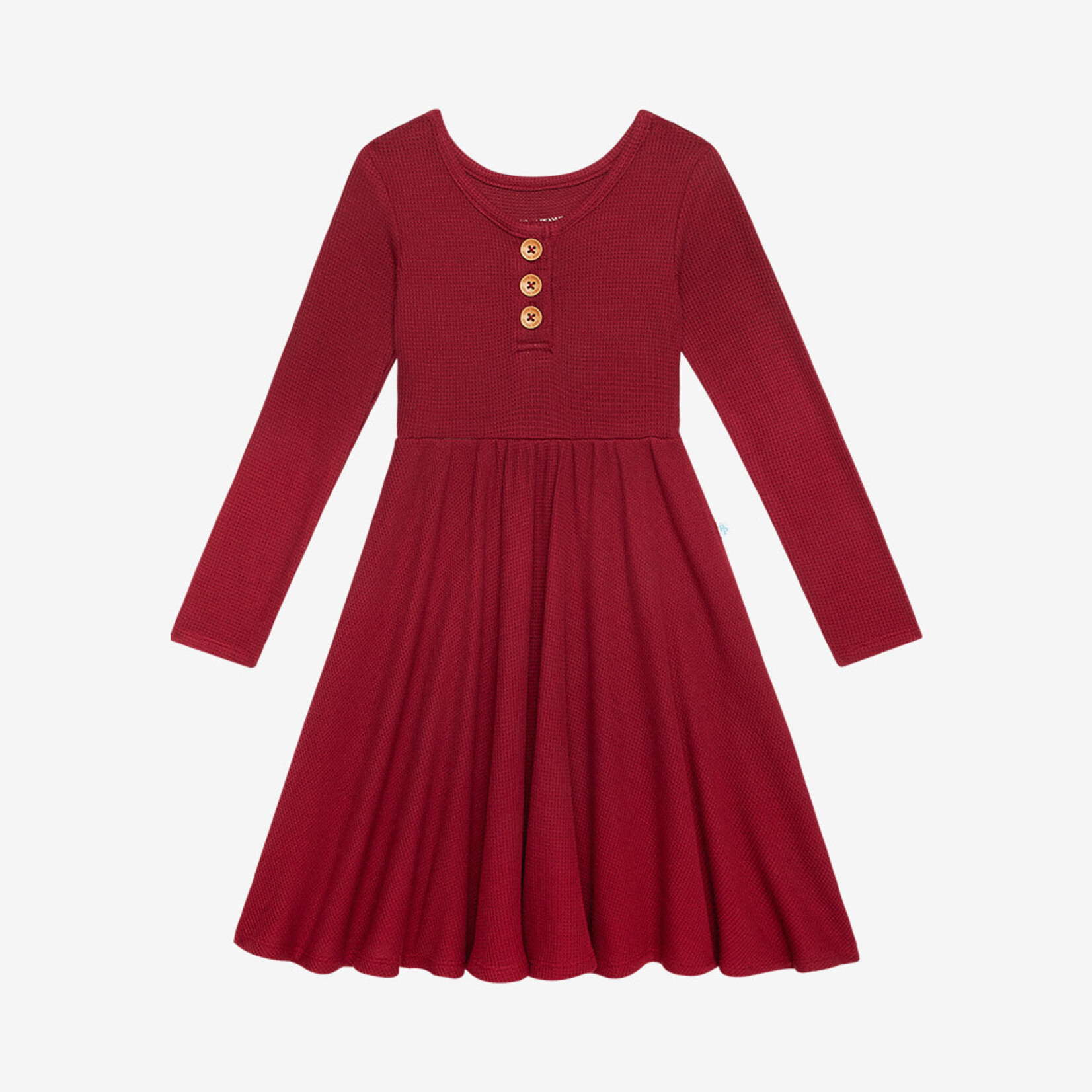 Posh Peanut Borderaux Waffle - Long Sleeve Henley Twirl Dress