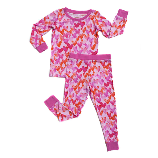 Pink Watercolor Hearts Two Piece Pajamas