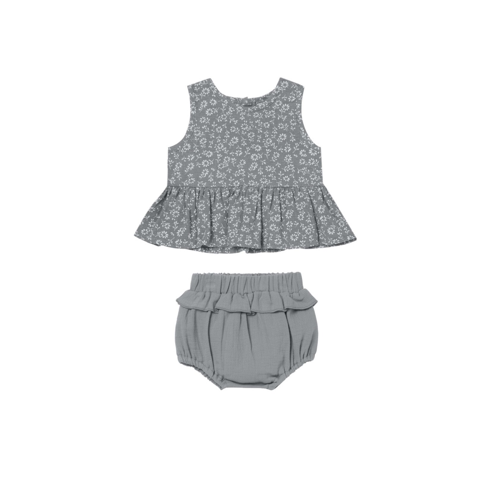 Sleeveless Peplum Set | Indigo Floral