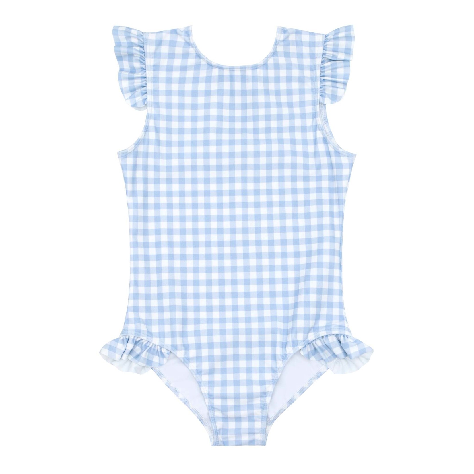 Minnow Girls Oasis Blue Gingham Ruffle Sleeve Rashguard