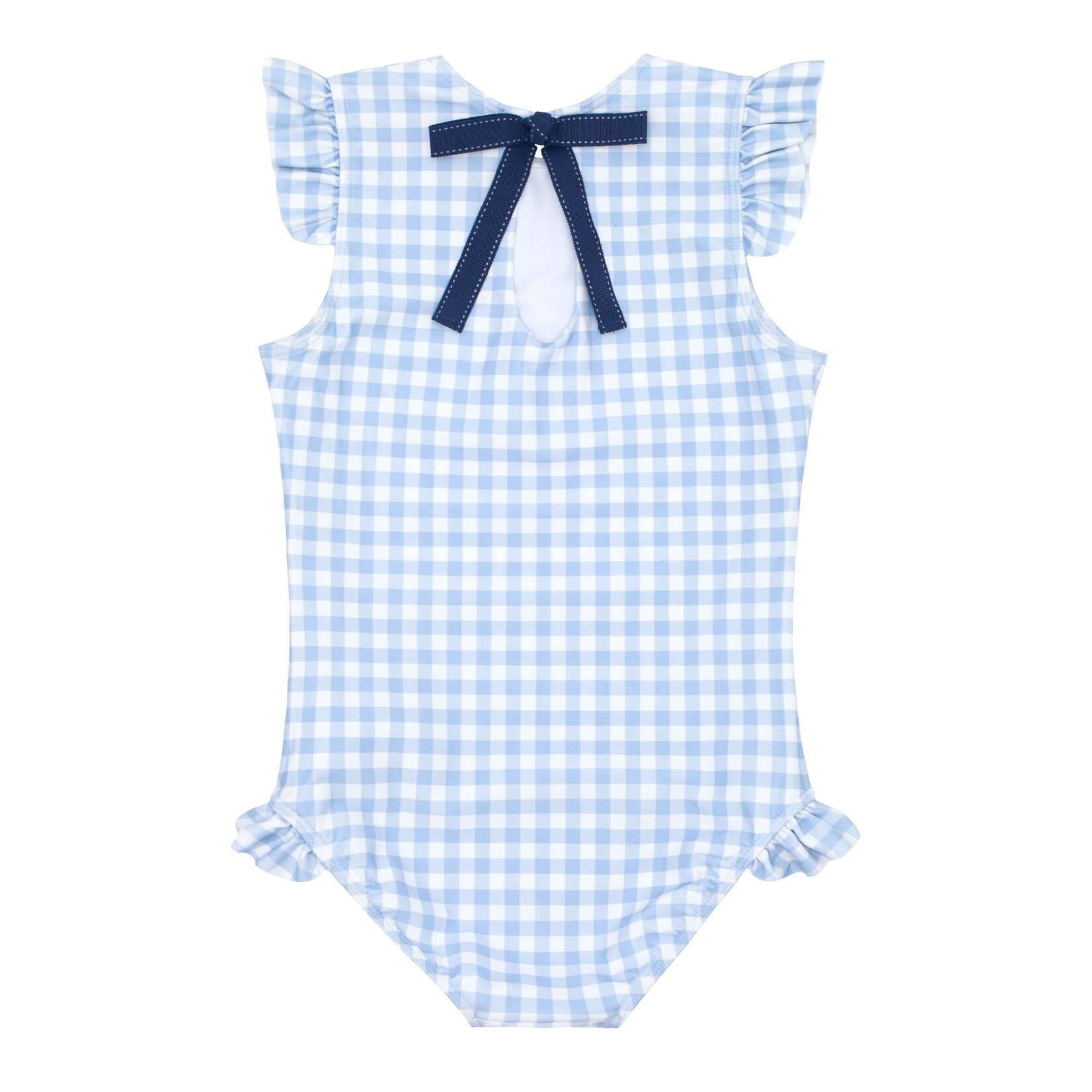 Minnow Girls Oasis Blue Gingham Ruffle Sleeve Rashguard