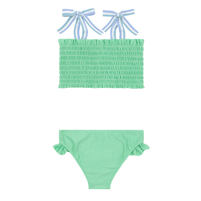 Girls Palm Green Smocked Bikini w/Grosgrain Straps