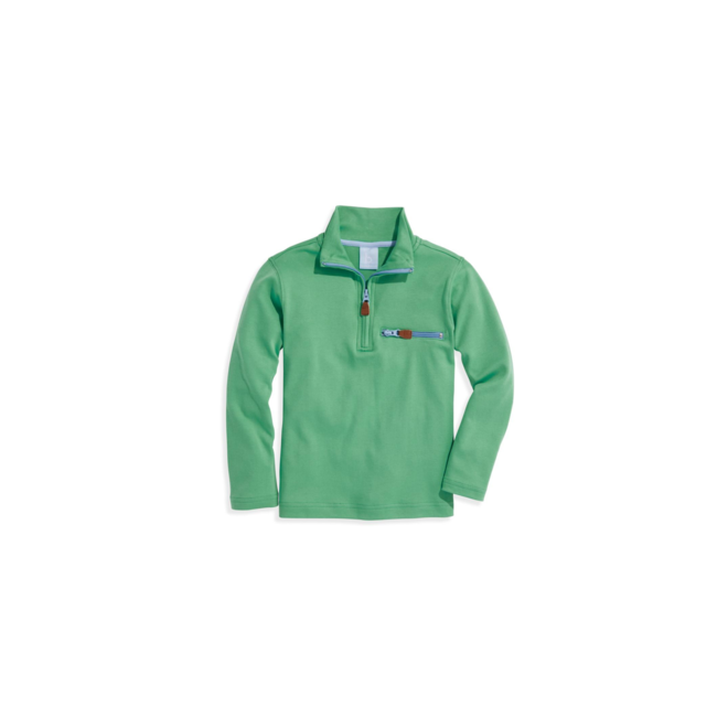 Pima Half Zip with Pocket - Green with Blue