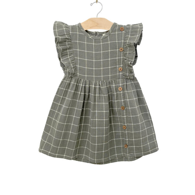 Side Button Dress - Muslin - Windowpane