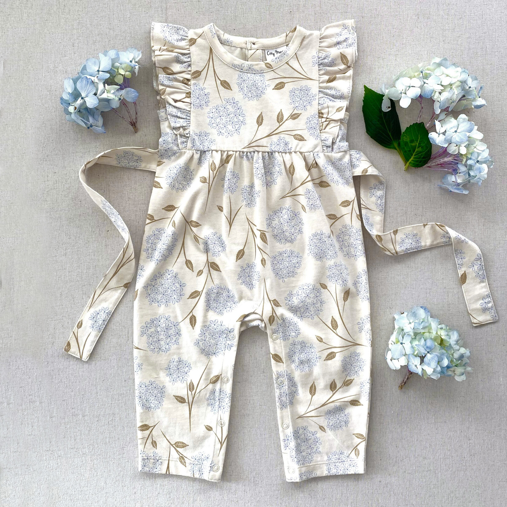 City Mouse Flutter Long Romper - Combed Jersey - Hydrangea