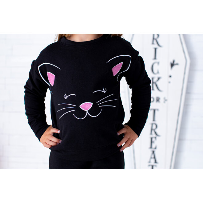 Black Cat Crew Neck Set