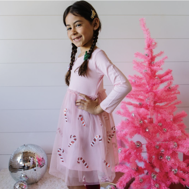 Candy Cane Christmas Long Sleeve Tutu Dress *FINAL SALE - HOLIDAY*