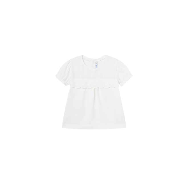 Eyelet Embroidred Bubble Sleeve T-Shirt || White