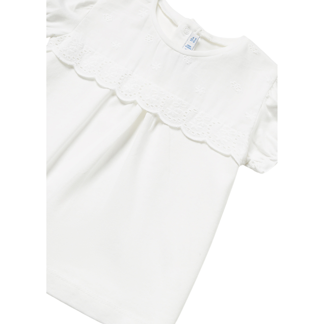 Eyelet Embroidred Bubble Sleeve T-Shirt || White