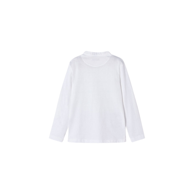 Collarless Roll Sleeve L/S Shirt || White