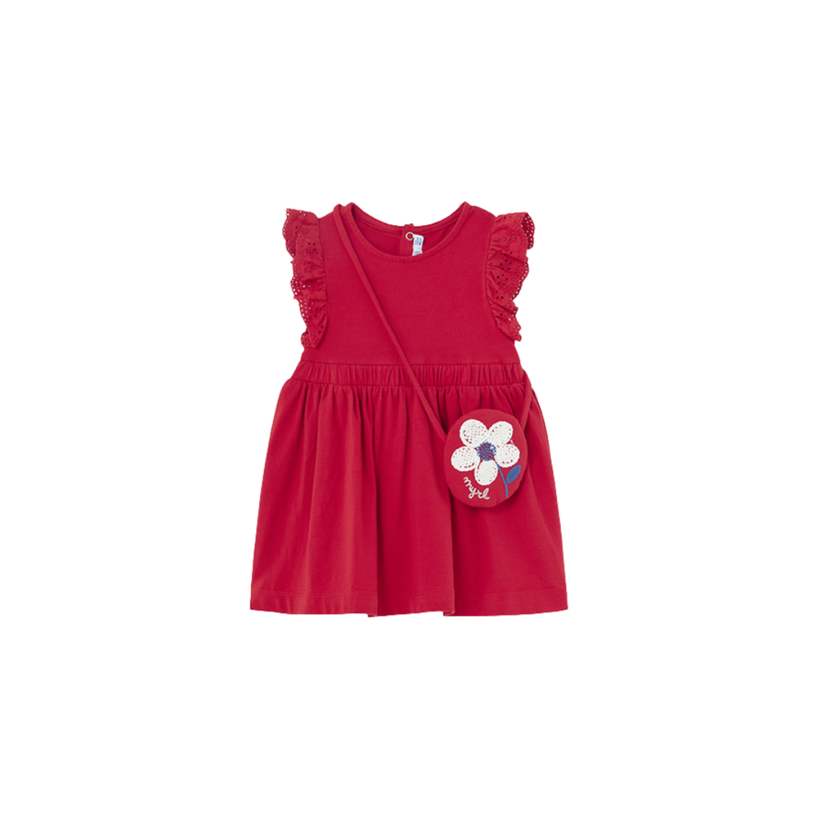 Flutter Eyelet Sleeveless Dress w Purse || Red