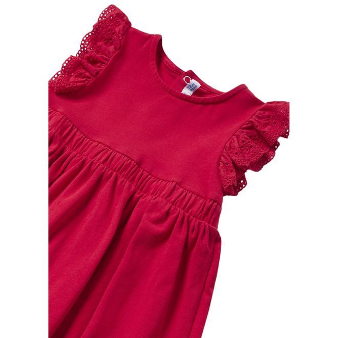 Flutter Eyelet Sleeveless Dress w Purse || Red