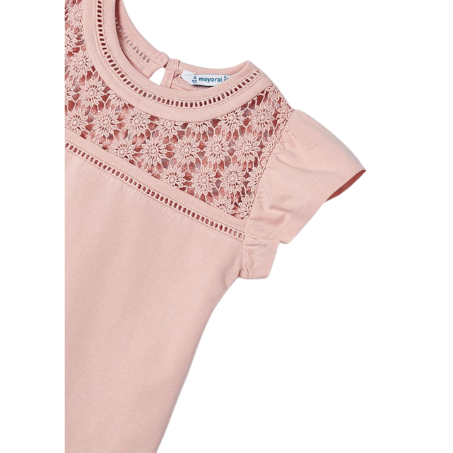 Ladder Trim Flutter Sleeve Tee || Blush