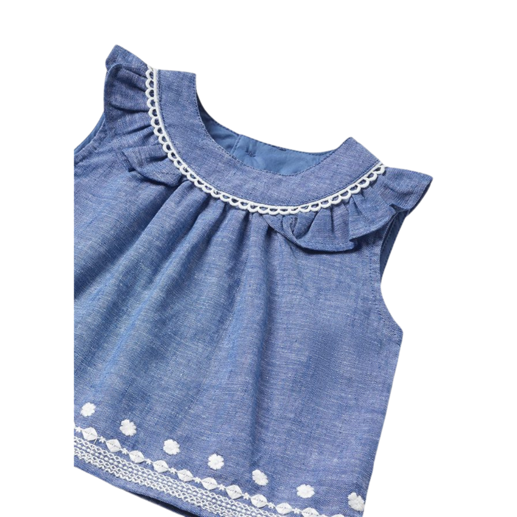 Embroidered Linen Short Set || Blue Chambray