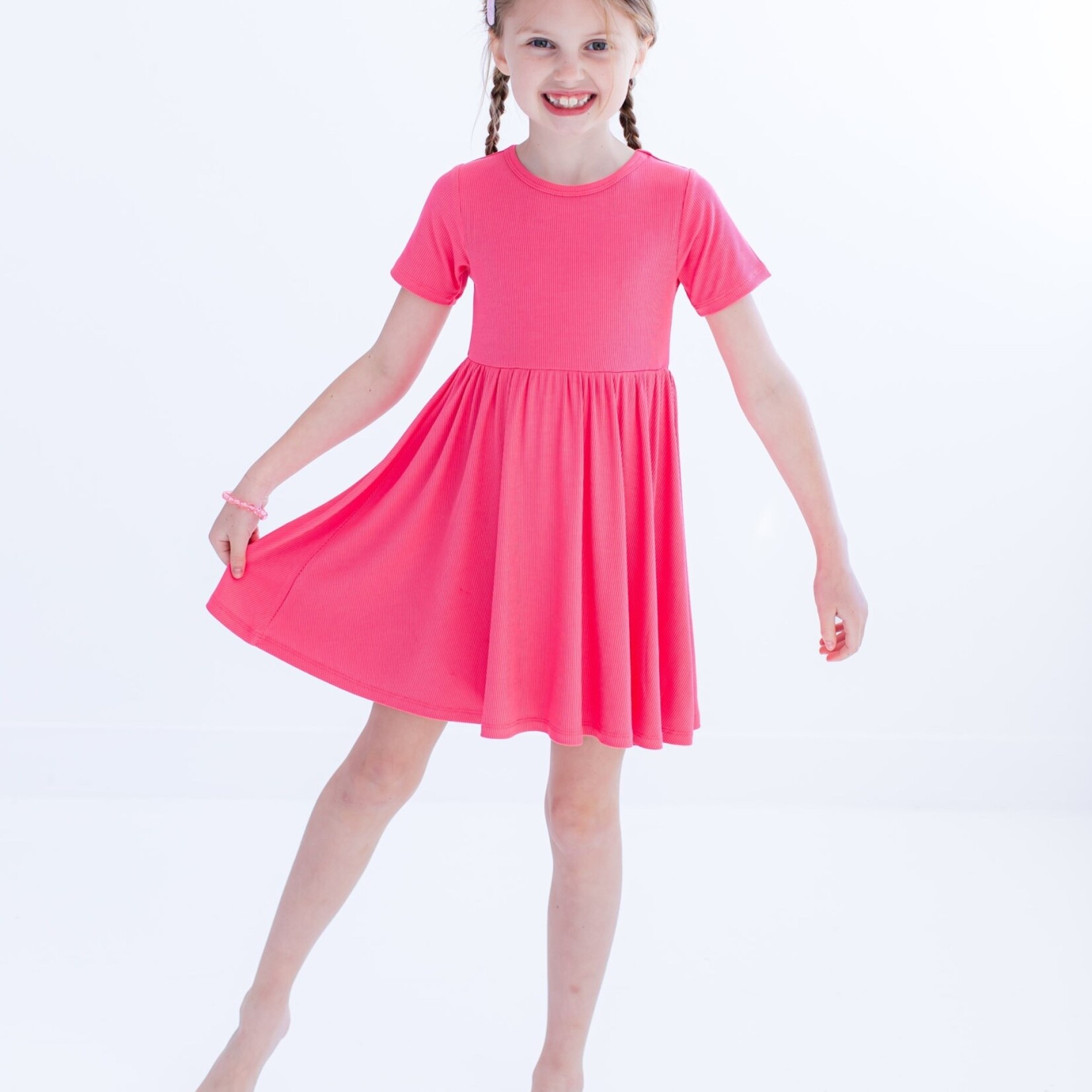 Birdie Bean Ribbed Birdie Dress - Strawberry