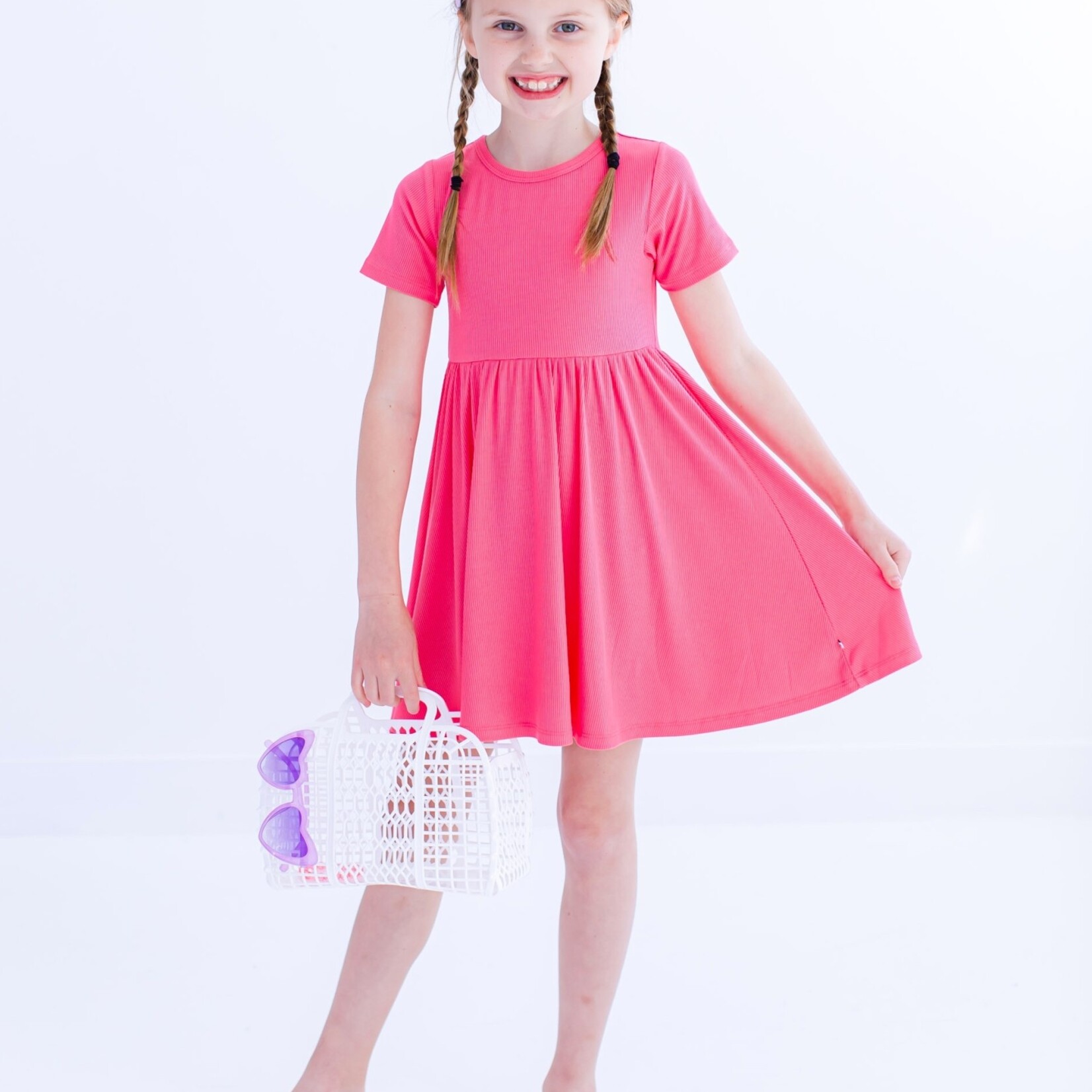 Birdie Bean Ribbed Birdie Dress - Strawberry