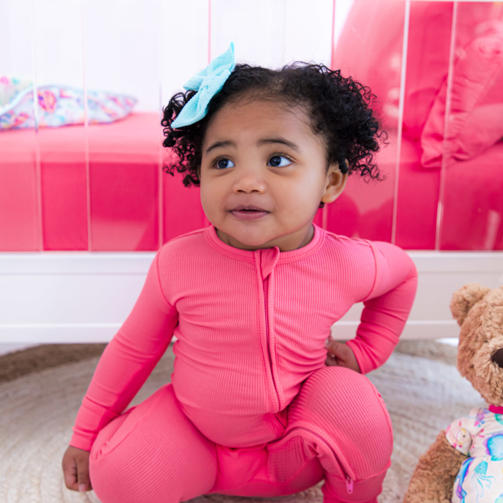 Birdie Bean Ribbed Convertible Romper - Strawberry