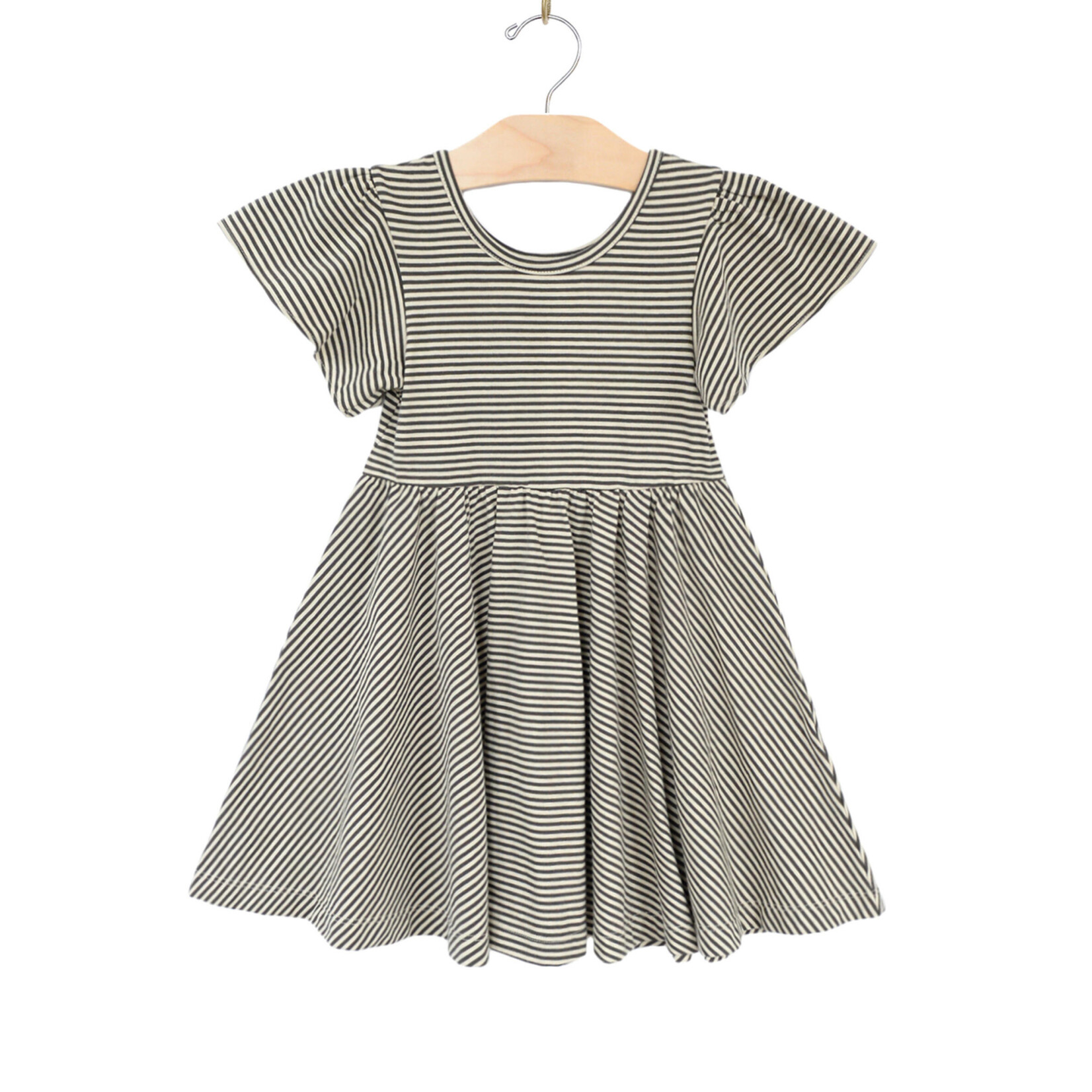 City Mouse Twirl Dress - Combed Jersey - Stripe - Charcoal