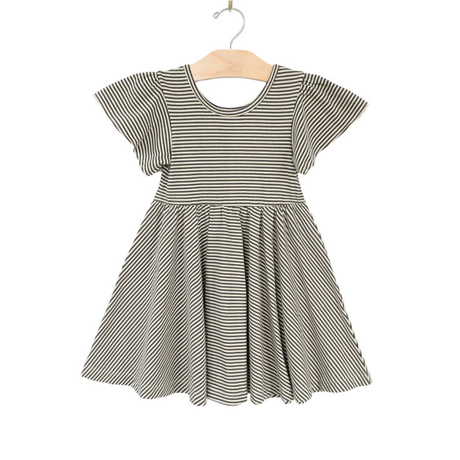 Twirl Dress - Combed Jersey - Stripe - Charcoal