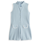 Bella Bliss Harriett Pique Romper - Moddy Blue w Ivory