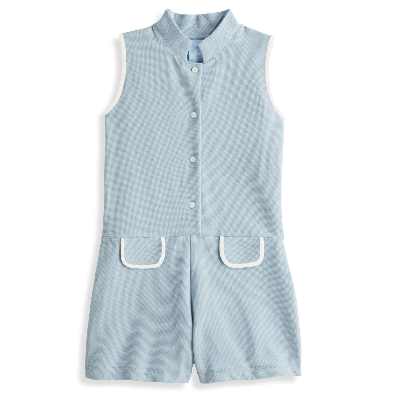 Bella Bliss Harriett Pique Romper - Moddy Blue w Ivory