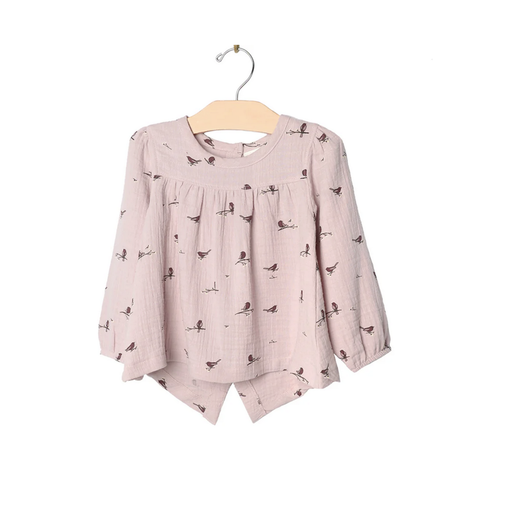 City Mouse Button Back Top- Muslin Lavender Birds