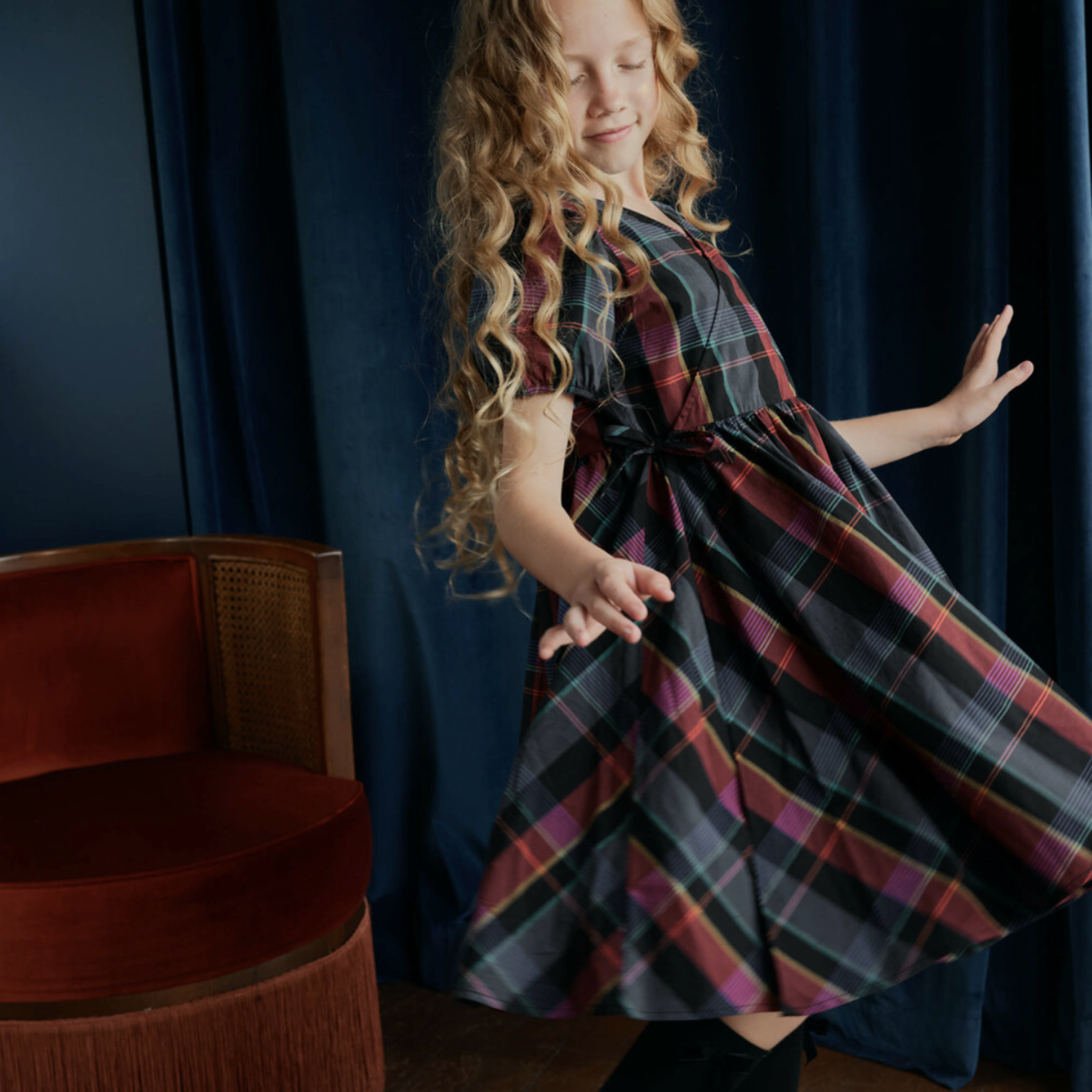 Tie Wrap Neck Dress || Family Plaid