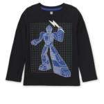 Glow Robot Layered Sleeve Tee || Jet Black