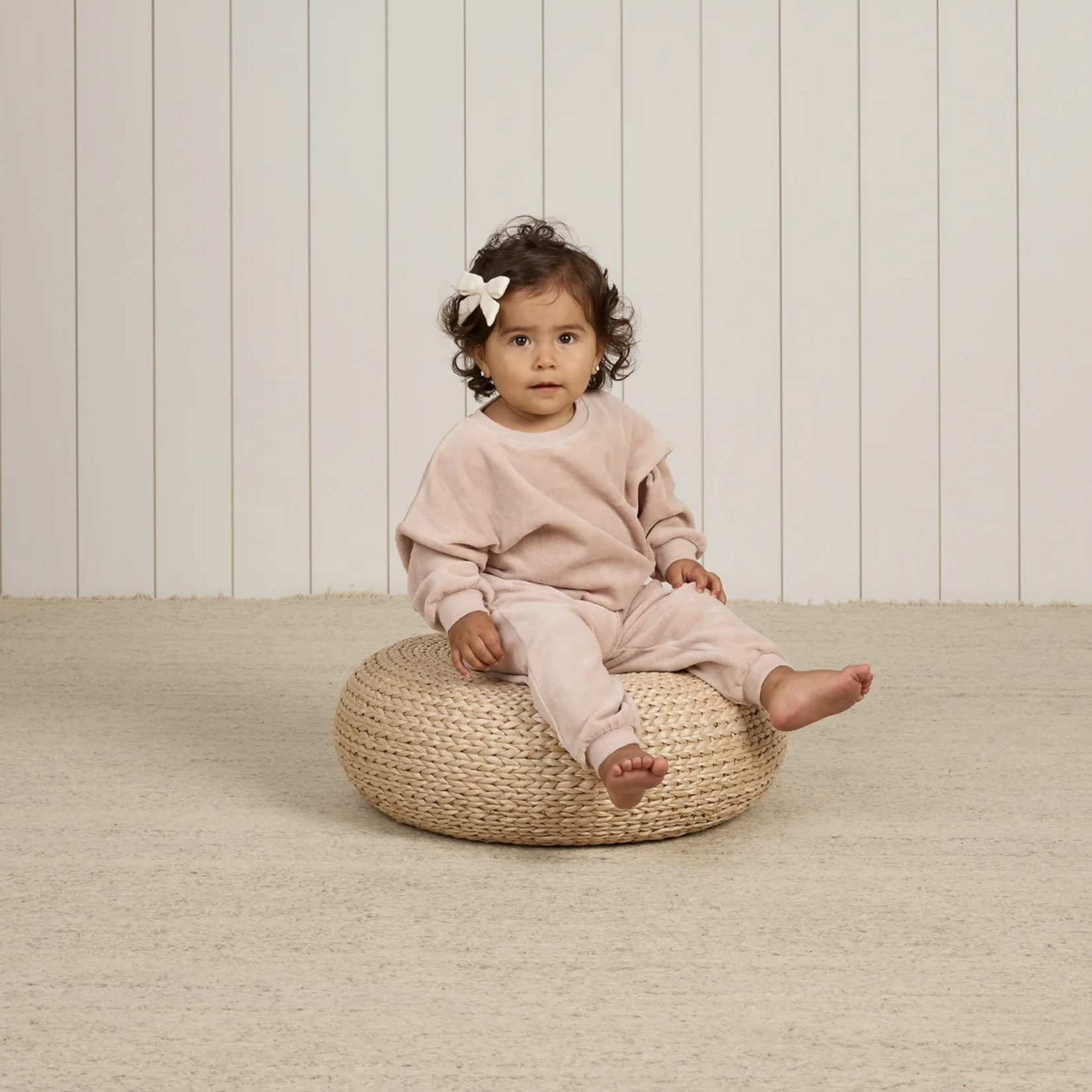 Velour Relaxed Sweatshirt +Pant Set || Blush