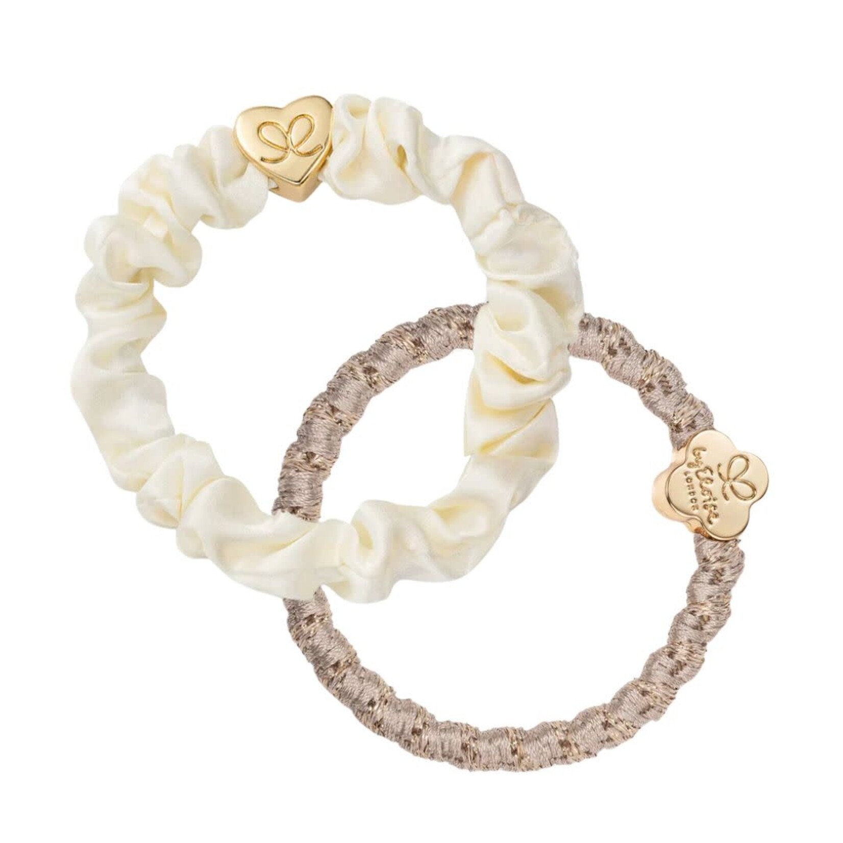 By Eloise Cream & Gold Silk Scrunchie & Bangle Band Set