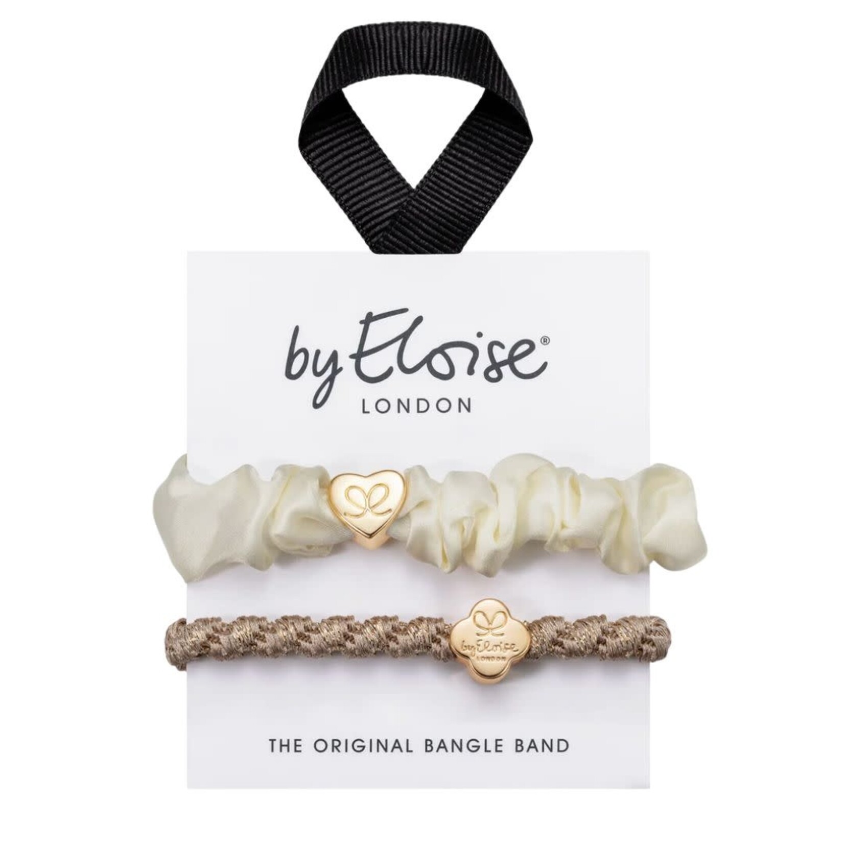 By Eloise Cream & Gold Silk Scrunchie & Bangle Band Set