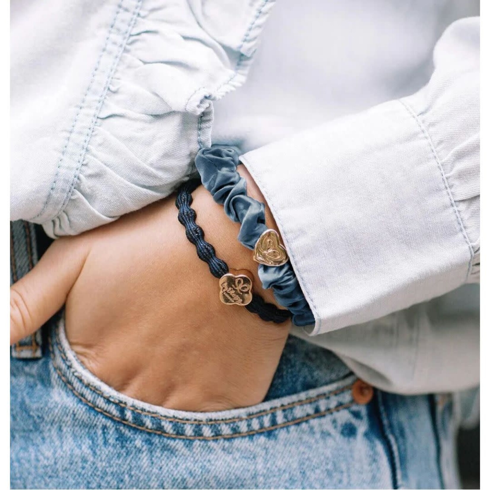 By Eloise Blue Hues Silk Scrunchie & Bangle Band Set