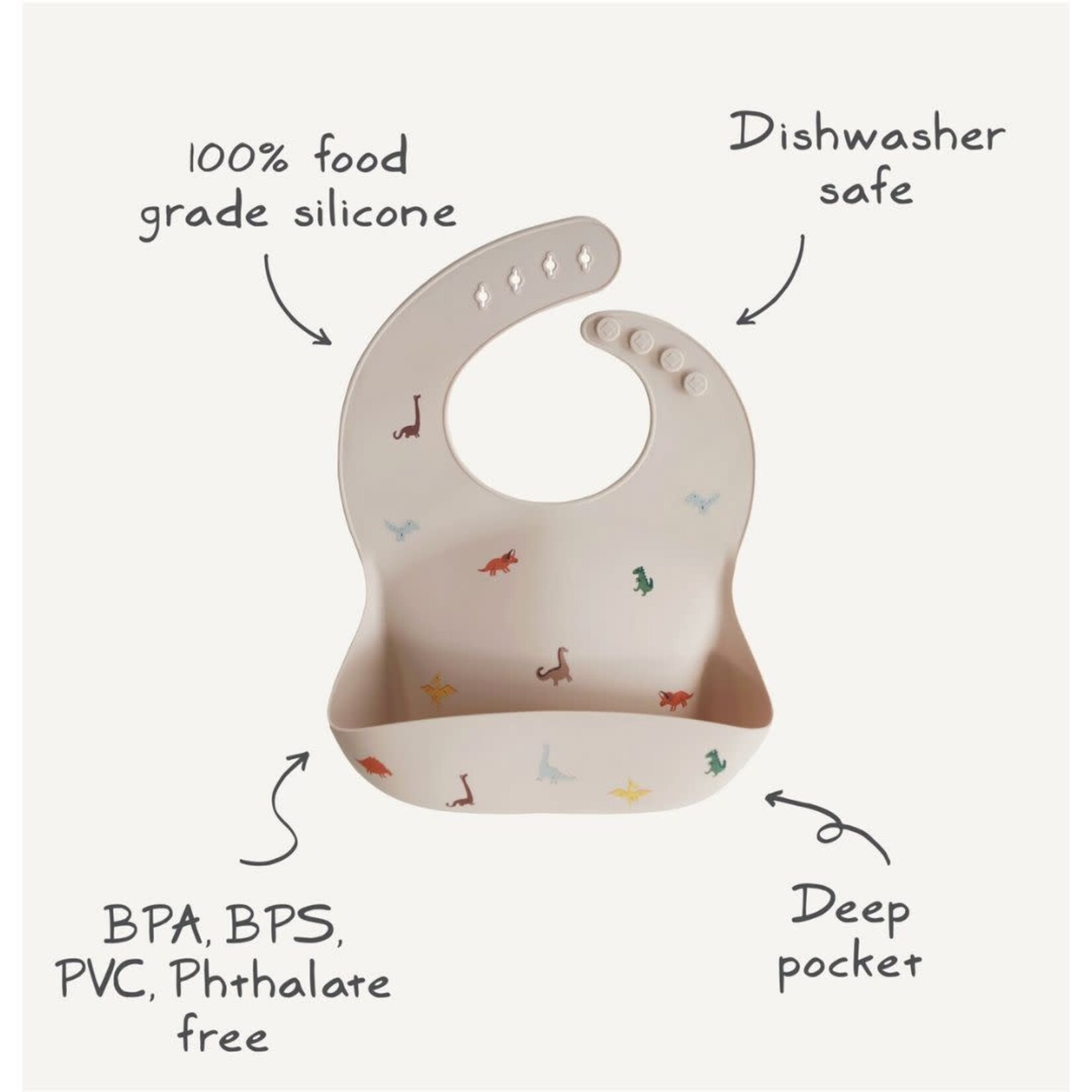 Mushie Silicone Baby Bib || Dinosaurs