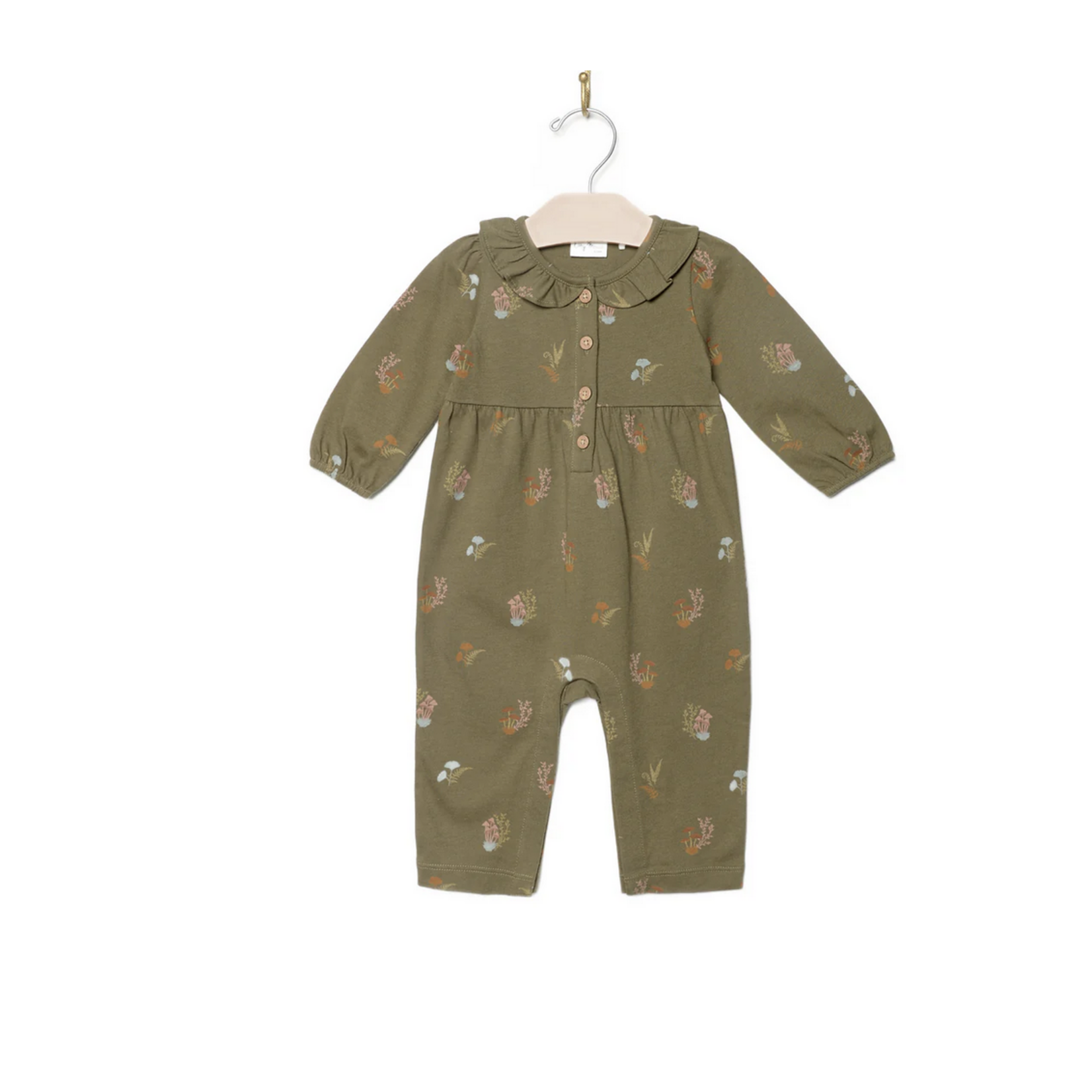 City Mouse Long Frill collar romper- cotton jersey- Lichen Mushrooms
