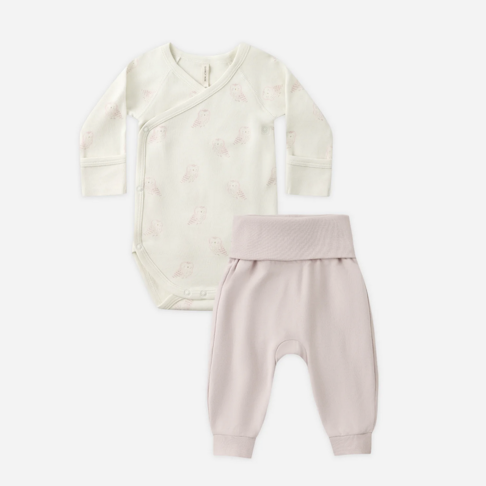 Side Snap Bodysuit + Pant Set || Snow Owls