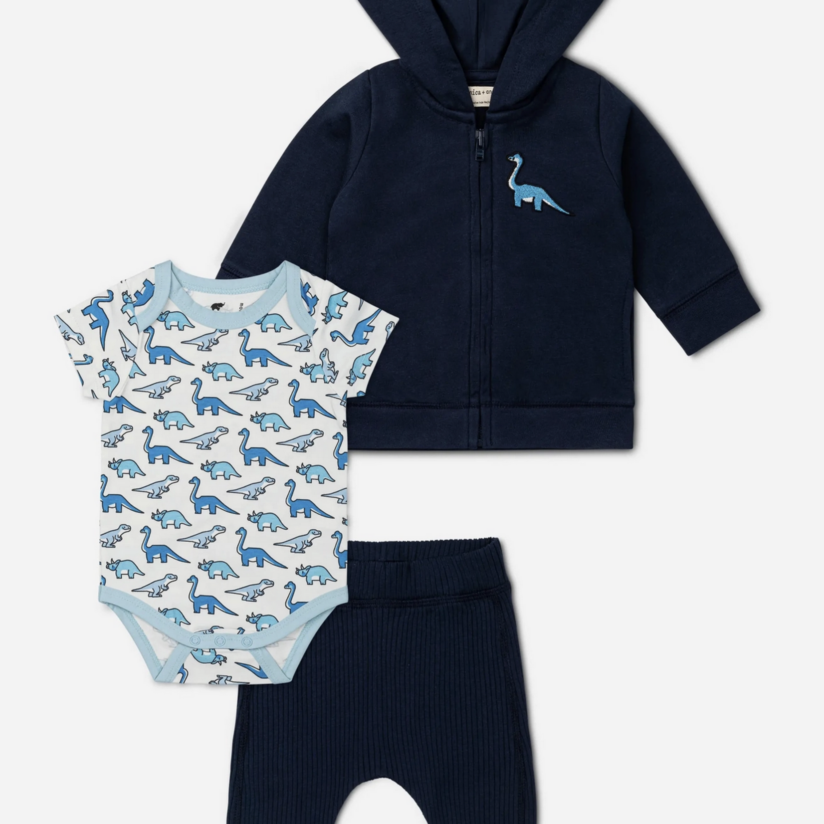 Monica + Andy 3-Piece Short Sleeve Baby Bodysuit Set_navy