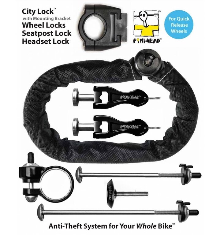 Pinhead Pinhead Ultimate Pack Lock Set - City Frame Lock, QR Wheel Skewer locks, and Seatpost (or Saddle) lock