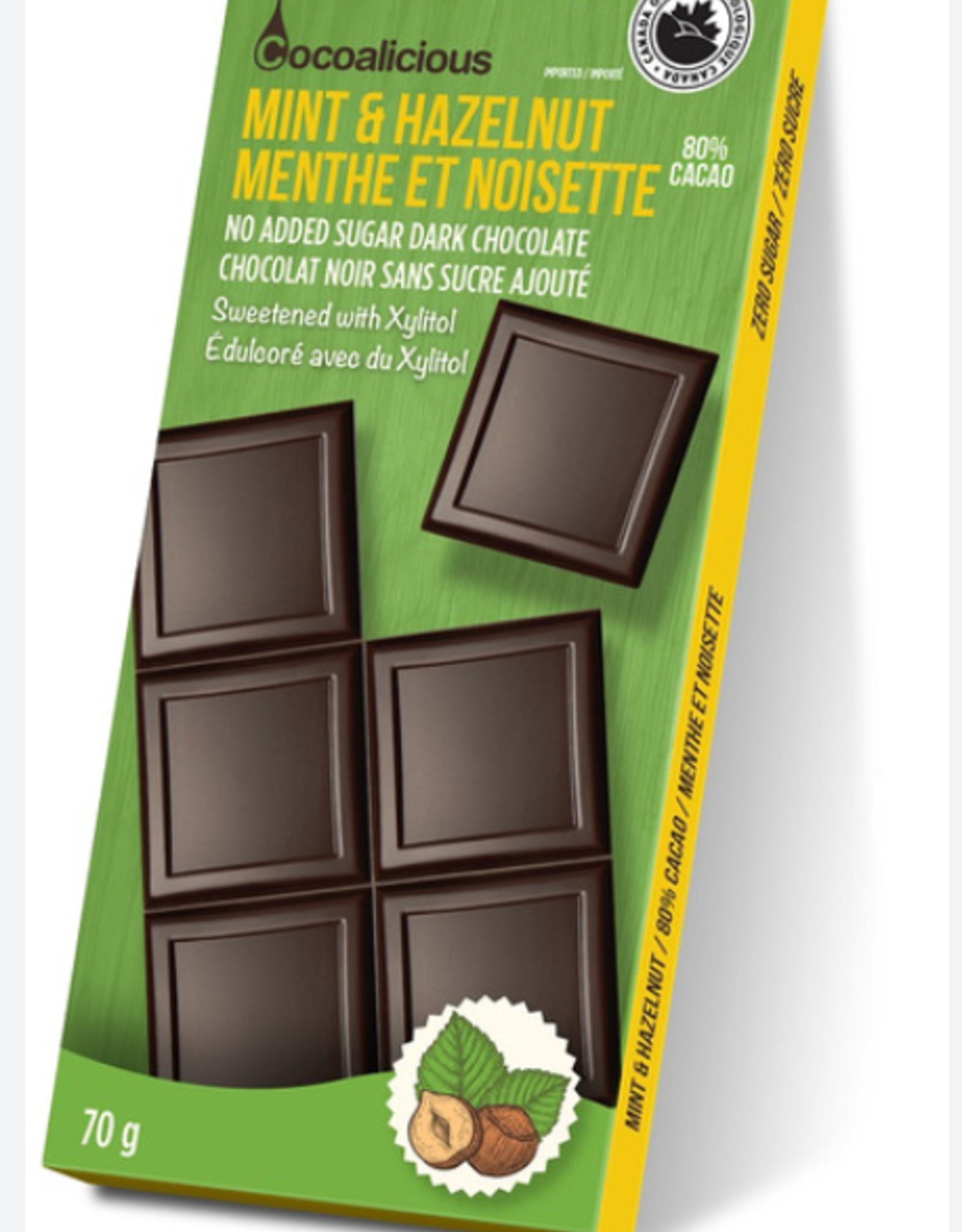 Cocoalicious 80%Chocolate Bar Mint Hazelnut