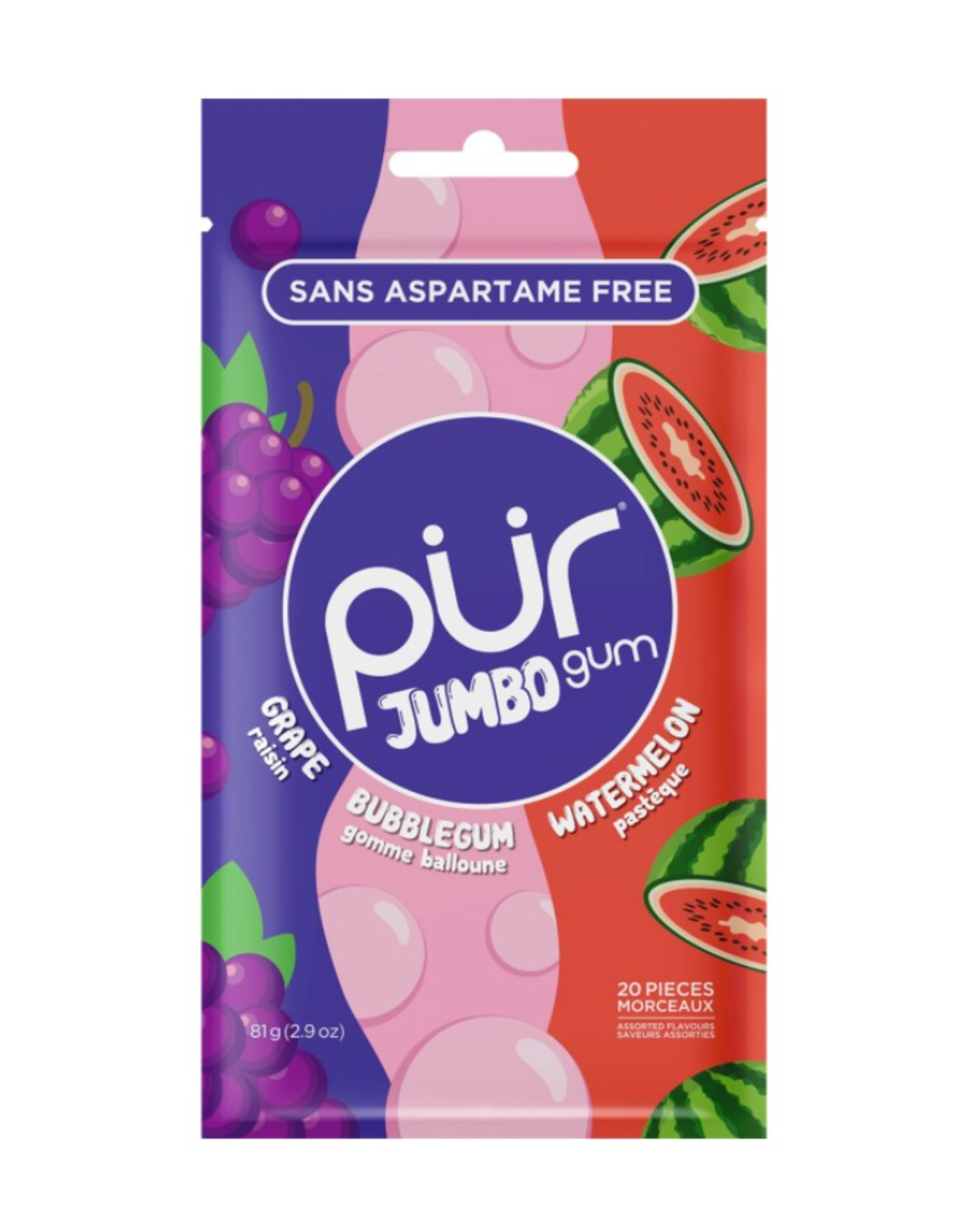 The PUR Comapny Pur Gum  XXL Grape, Bubblegum, Watermelon Bag
