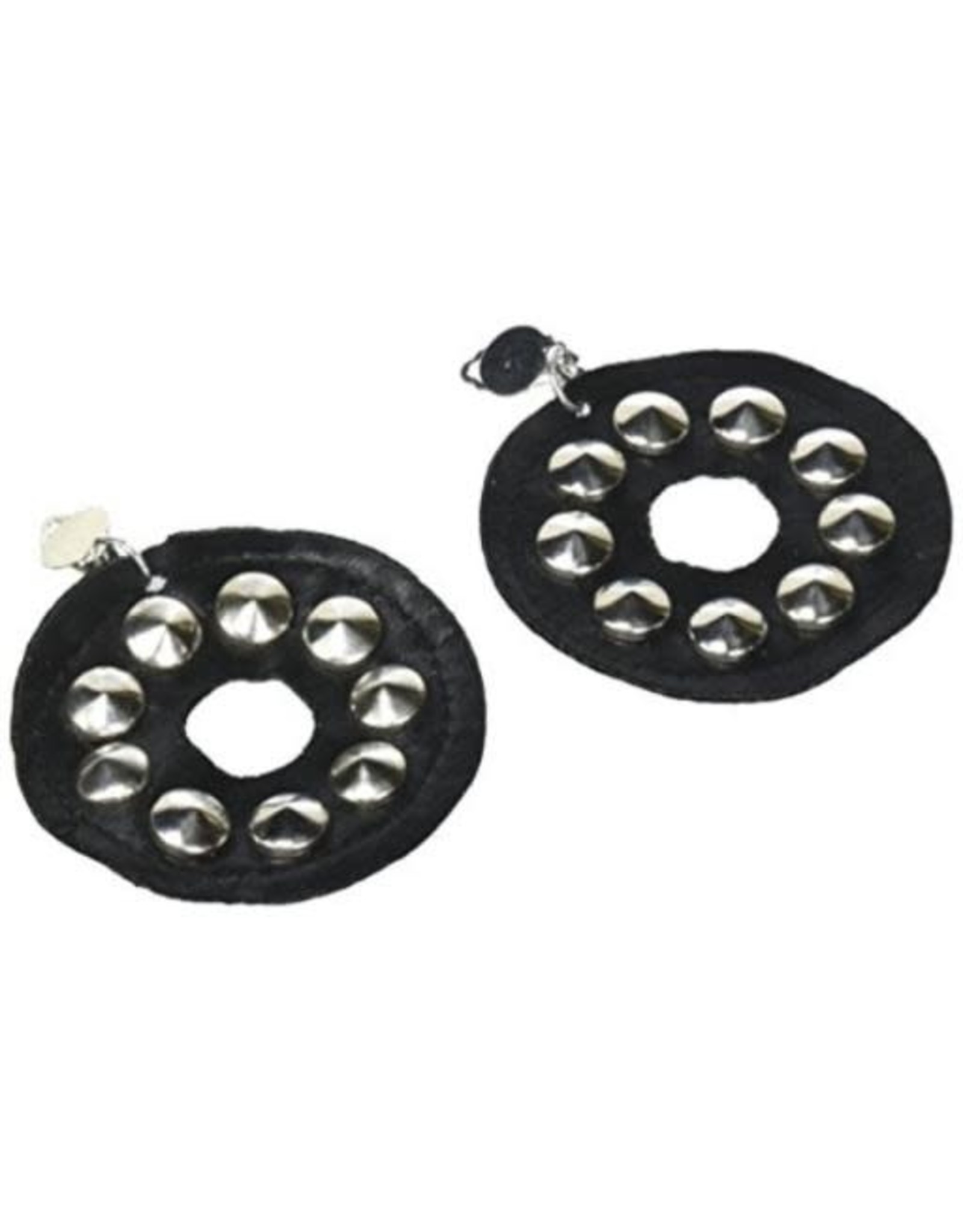Forum Novelties Inc Studded Biker Earrings Blk Circle Shape W/ Silver Studs Clip On