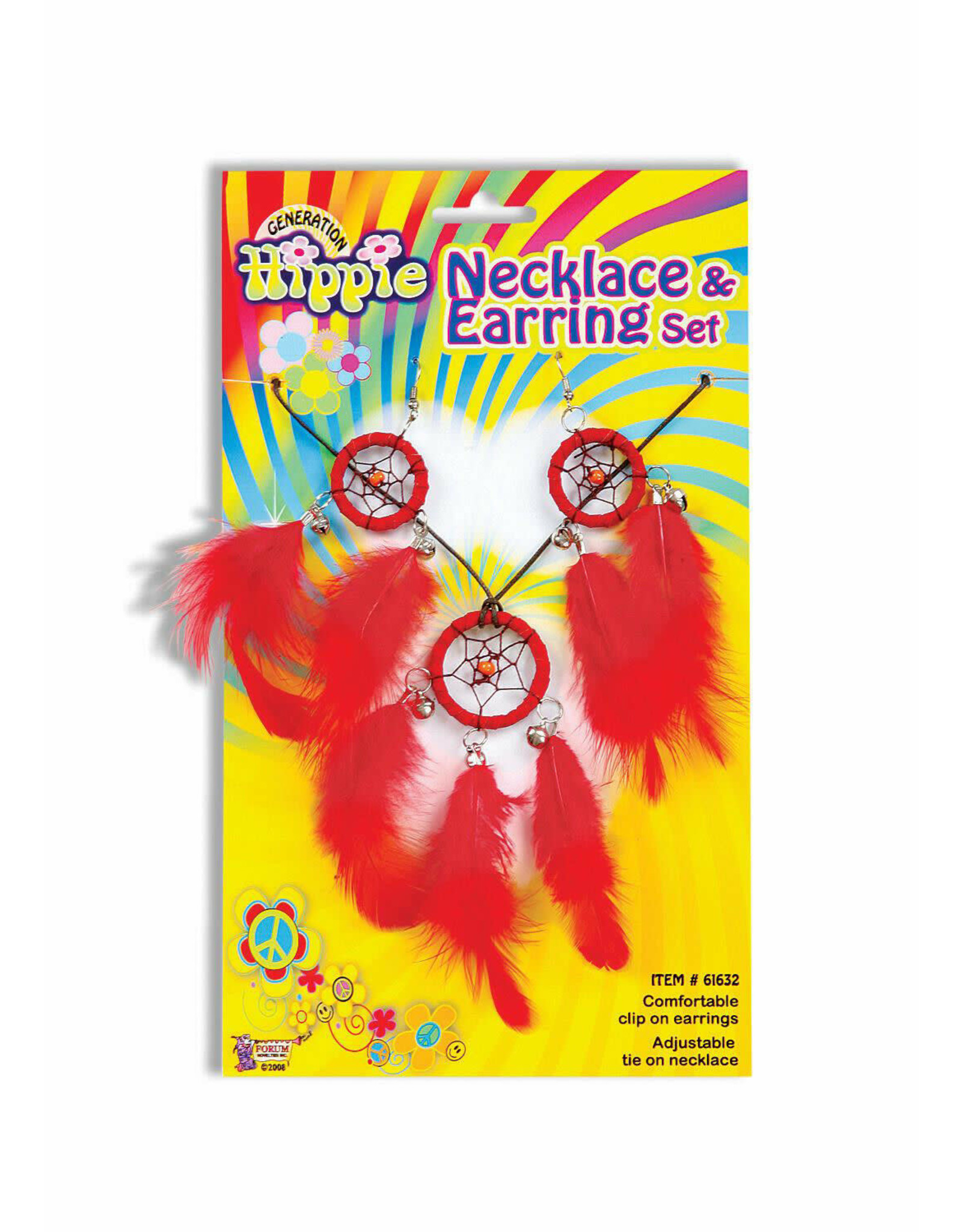 Forum Novelties Inc Generation Hippie Dreamcatcher Necklas & Earring Set, Red