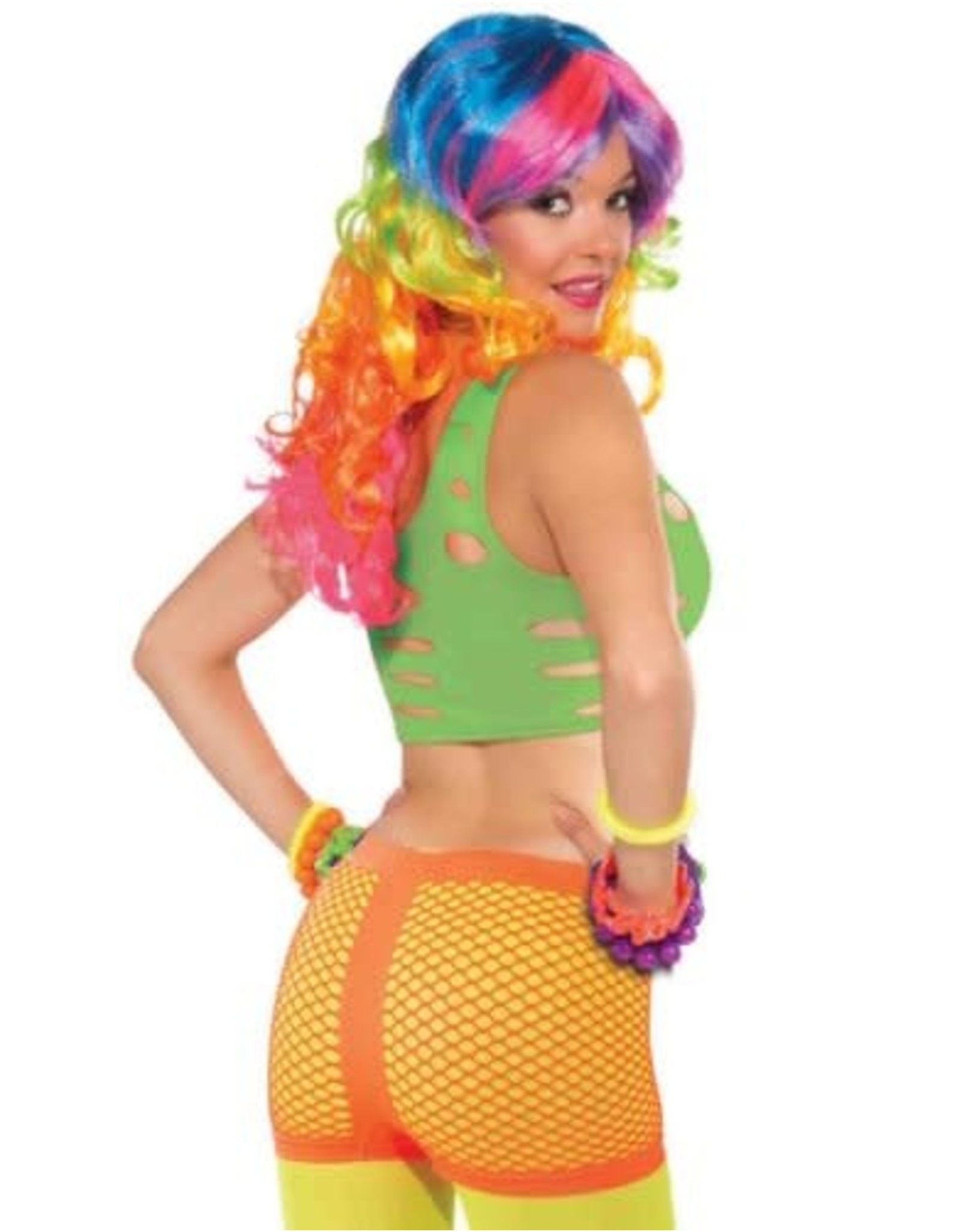 Forum Novelties Inc Fishnet Shorts, Neon Orange, 14/16