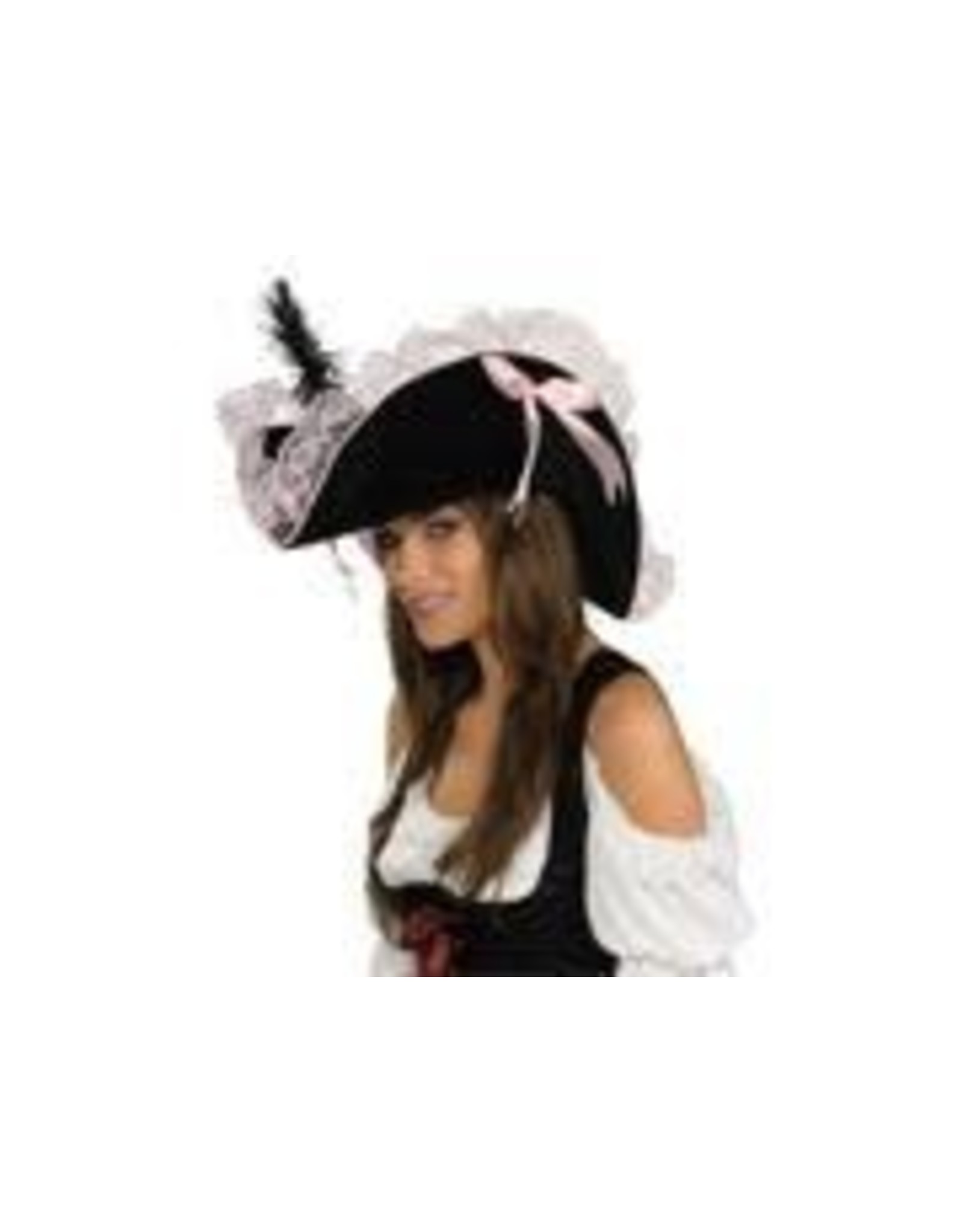 Secret Wishes Pink Lace Pirate Hat, Black