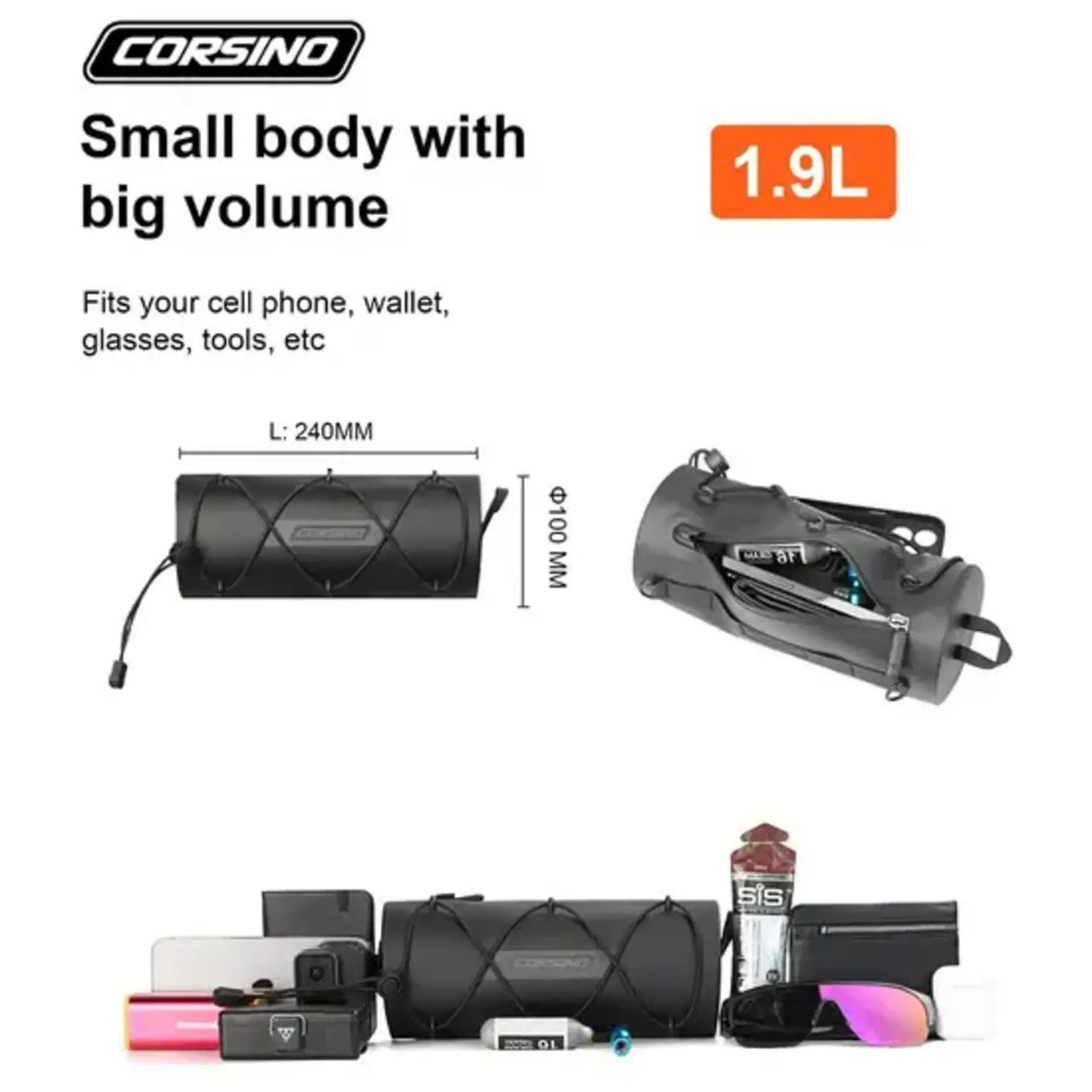 Corsino Force - Waterproof Bike Handlebar Bag 2.4L - Black