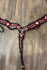 5 Star Equine Products 9 Strand Navajo Style C Tied Breast Collar 100% Mohair, Red/Black/natural