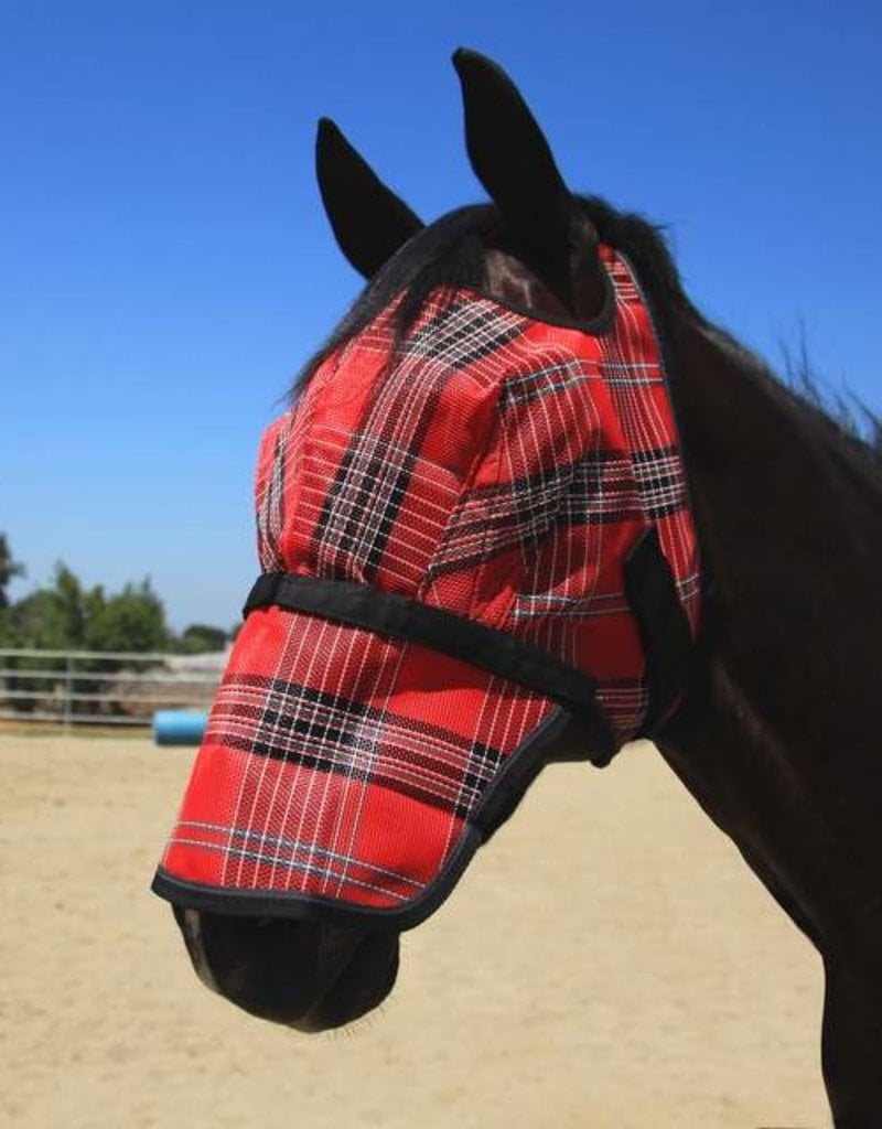 Kensington Fly Mask w/Removable Nose & Web trim Size: Large Color: 161- Deluxe Red Plaid