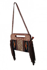 Rafter T Ranch Company Clutch/Crossbody Bag - 13"(W) x 2" (D) x 10"(H) - Black Wool Pattern with Leopard Center
