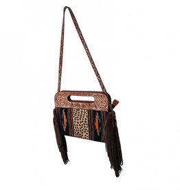 Rafter T Ranch Company Clutch/Crossbody Bag - 13"(W) x 2" (D) x 10"(H) - Black Wool Pattern with Leopard Center